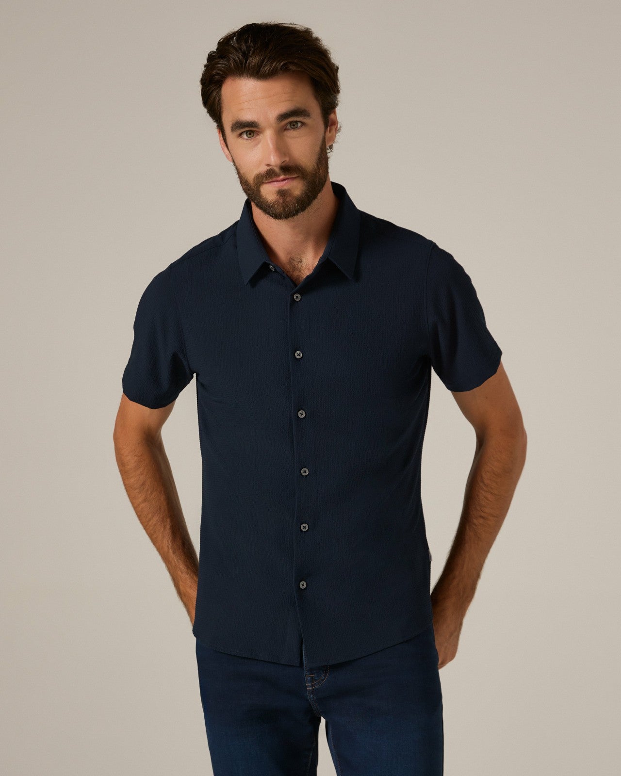 7Diamonds Barnes Seersucker Stretch Short Sleeve Shirt