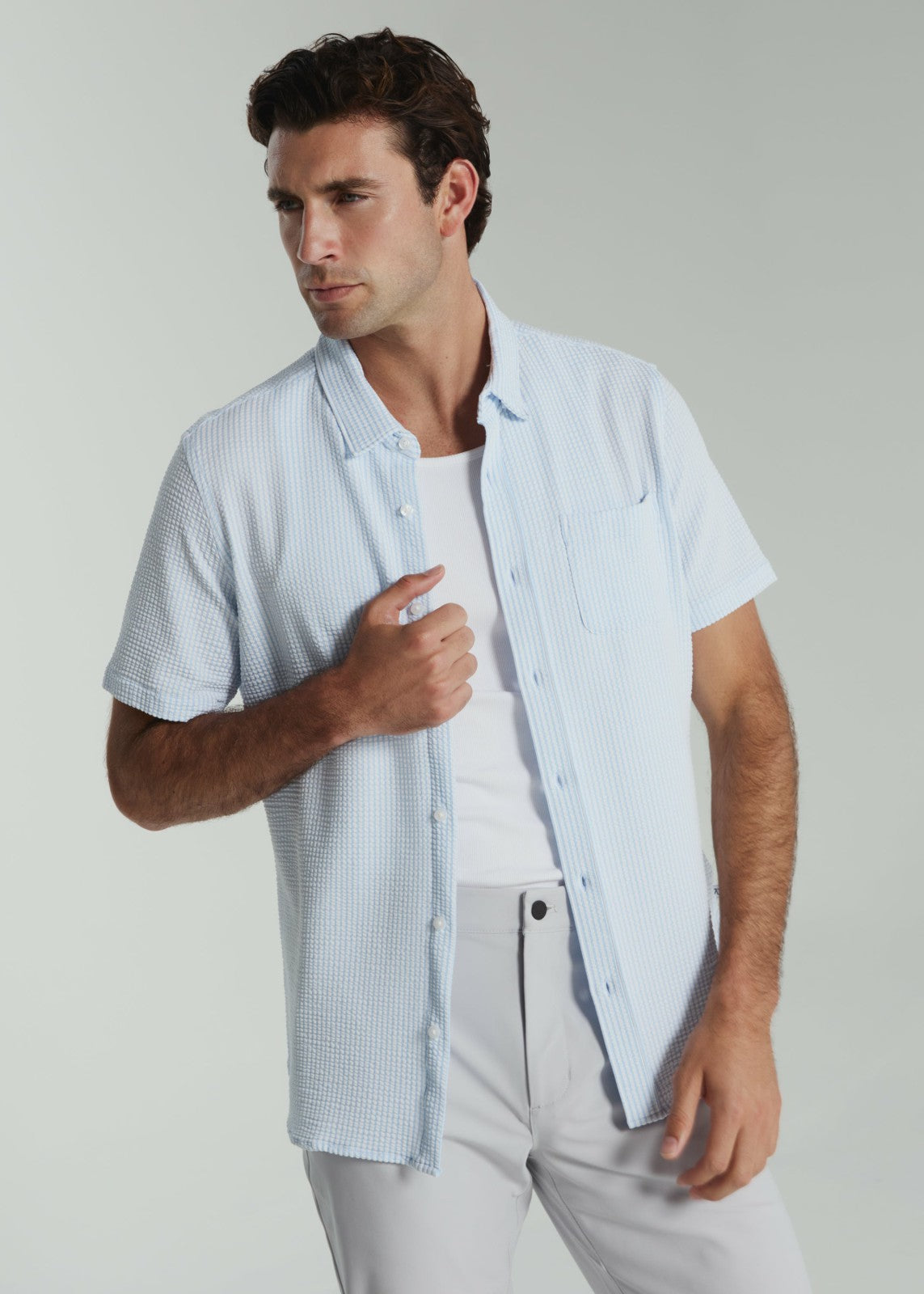 7Diamonds Keaton Seersucker Stretch Short Sleeve Shirt