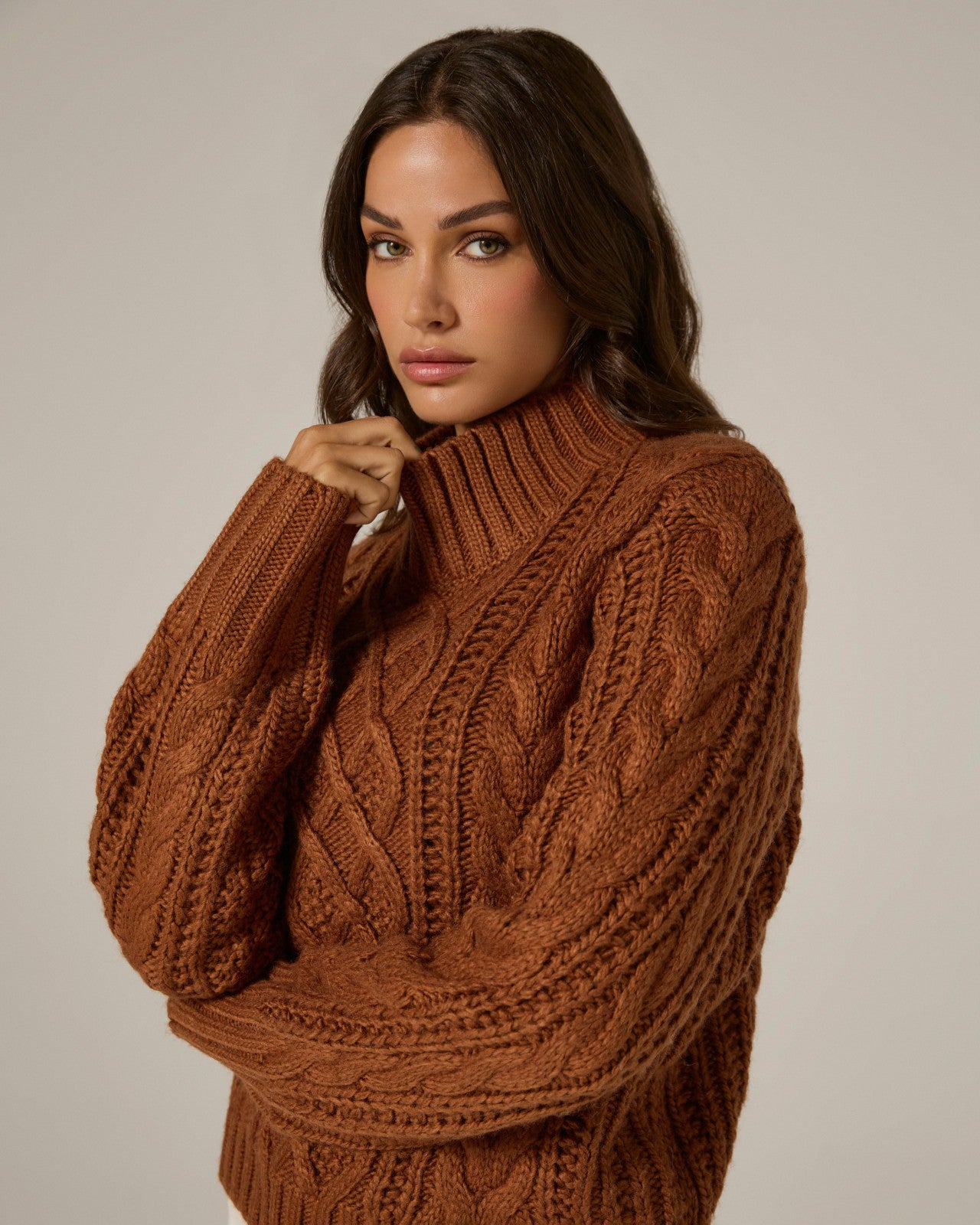 7Diamonds Tania Cable Knit Turtleneck Sweater