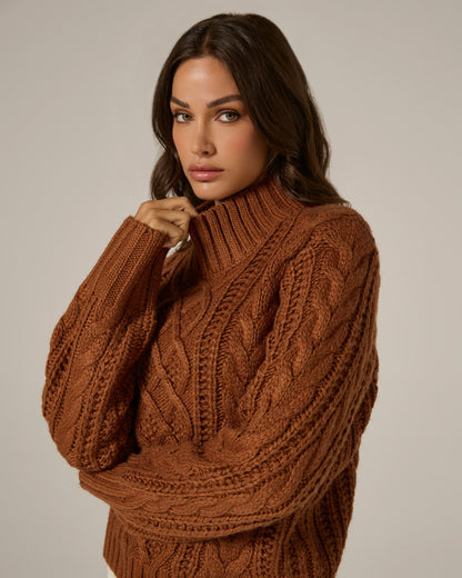 7Diamonds Tania Cable Knit Turtleneck Sweater