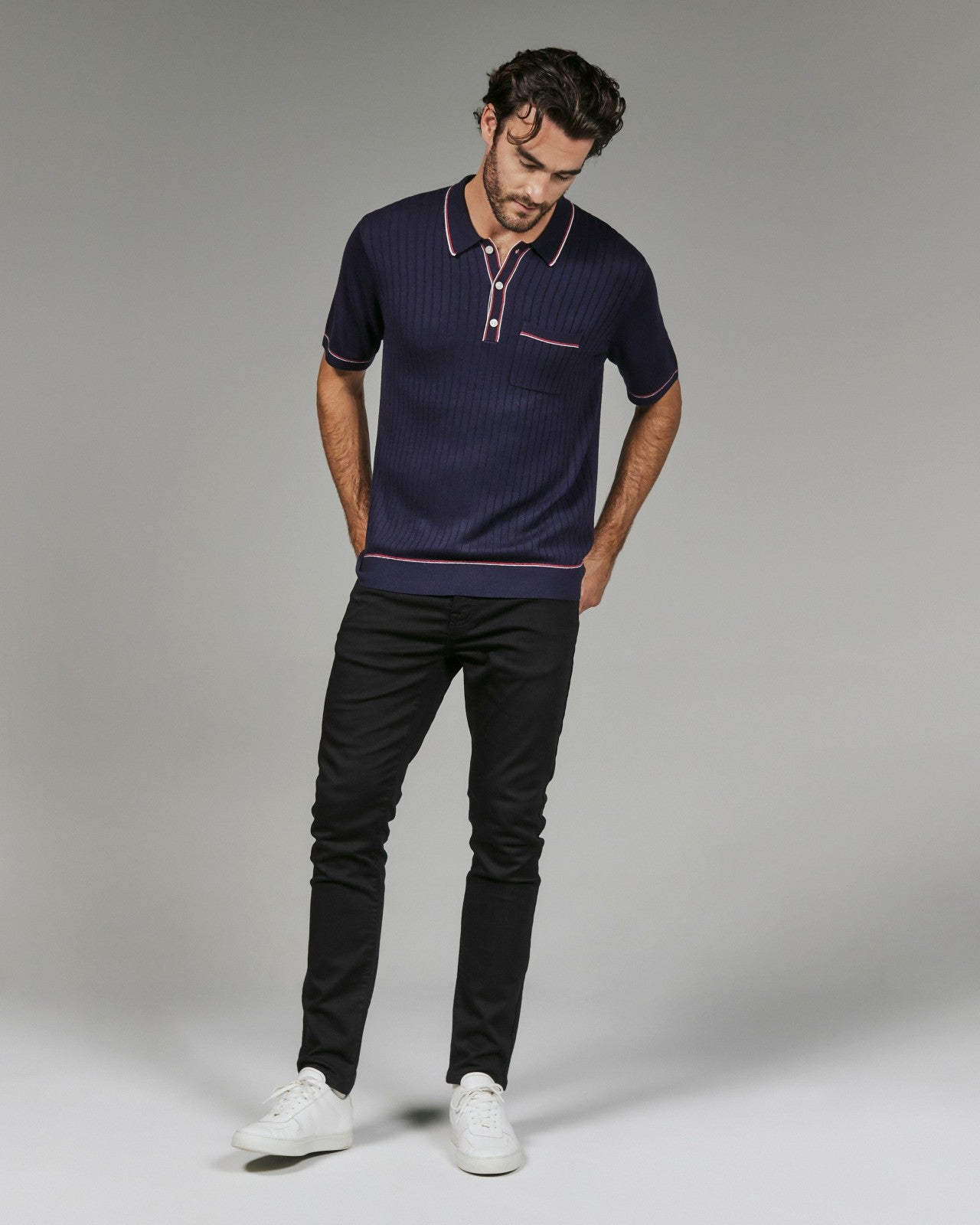 7Diamonds Enzo Striped Knit Polo