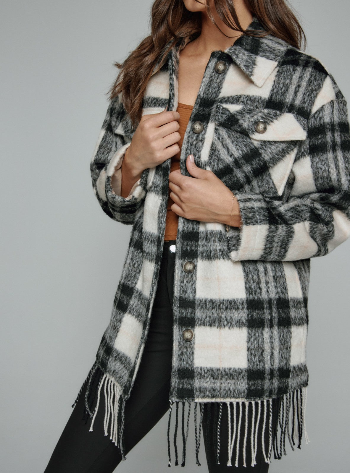 7Diamonds Solenn Fringe Plaid Coat