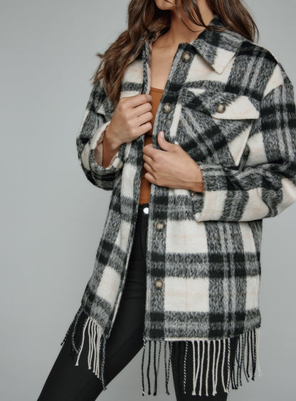 7Diamonds Solenn Fringe Plaid Coat