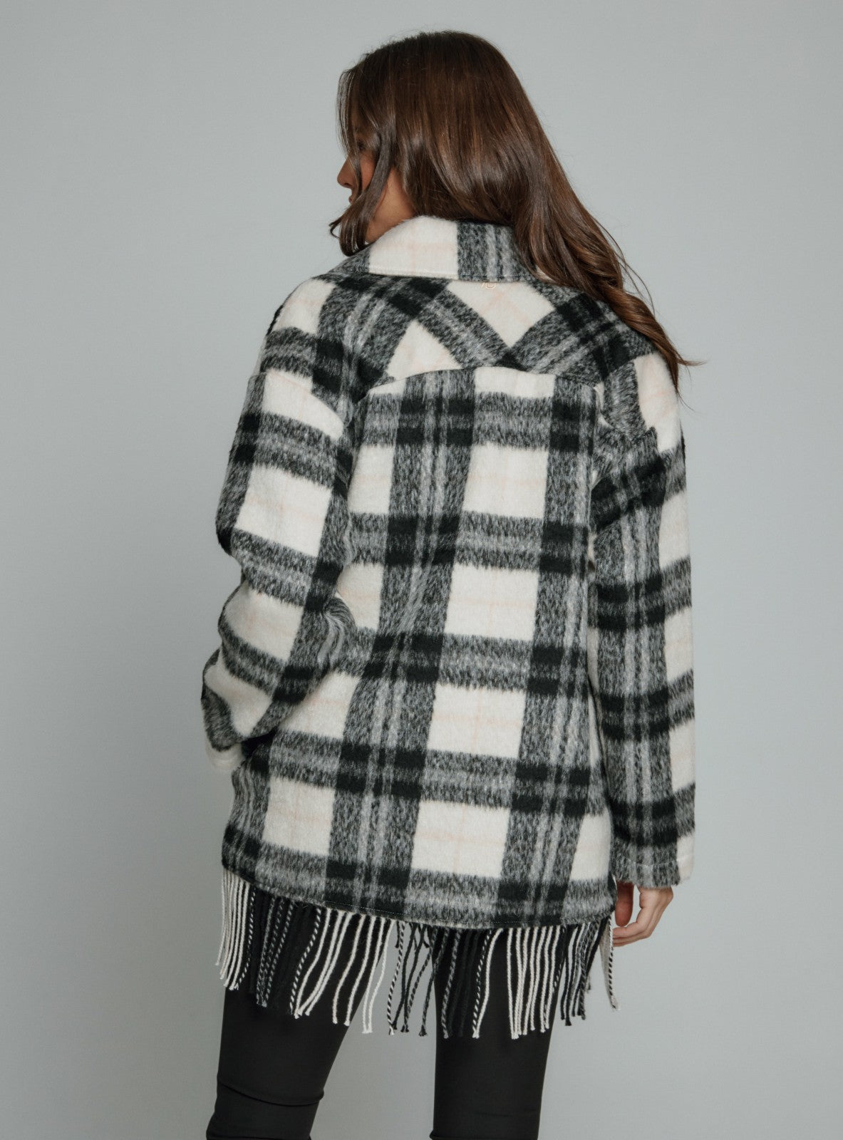 7Diamonds Solenn Fringe Plaid Coat