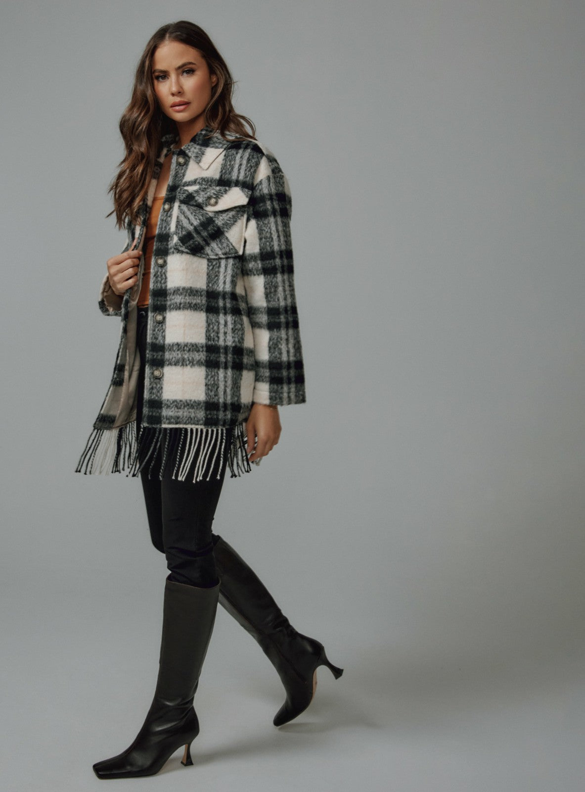 7Diamonds Solenn Fringe Plaid Coat
